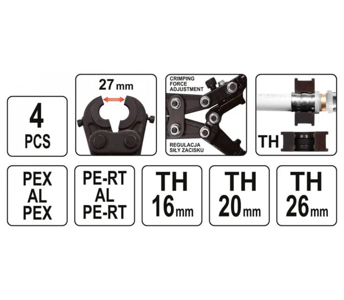 Клещи обжимные YATO YT21750 PEX-AL-PEX/PERT-AL-PERT/TH16/TH20/TH26-6