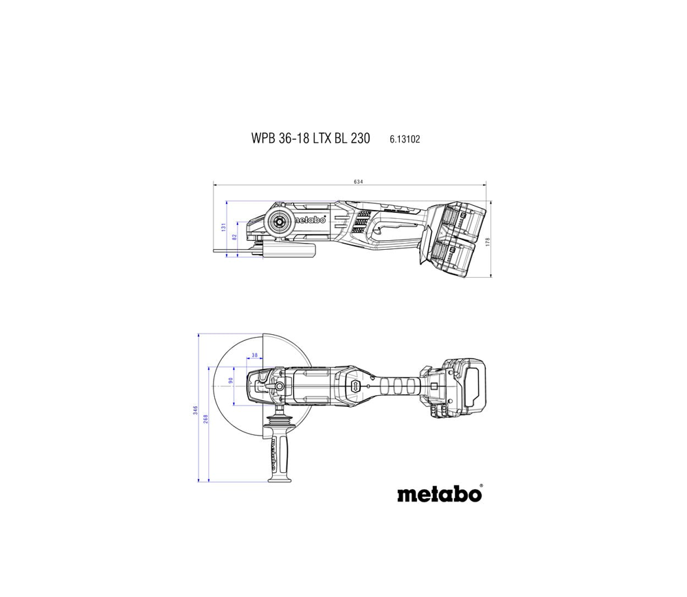 Polizor unghiular cu acumulator (fără baterii) METABO WPB 36-18 LTX BL 230 230mm 18V photo 3
