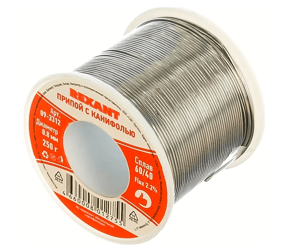 Sârmă pentru sudură cu flux REXANT 09-3312 Staniu/Plumb 0.8mm 0.25kg photo 1