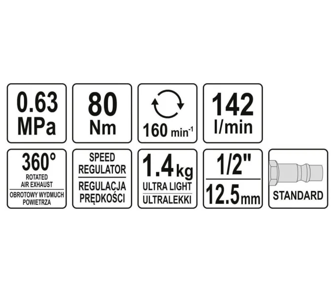 Cheie pneumatica cu clichet YATO YT09803 1/2" 80Nm 160rot/min-5