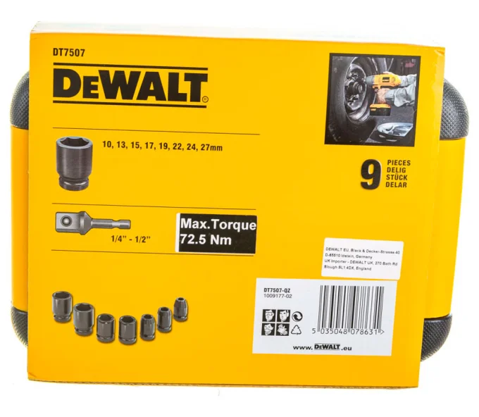 Набор 9 ударных головок DEWALT DT7507 10-27мм-7