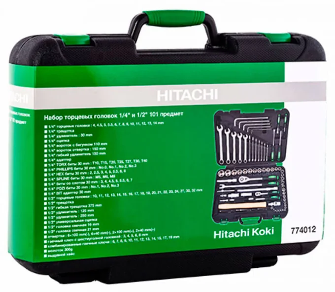Набор комбинированных ключей, торцевые головки и бит HITACHI 774012 101шт. 4-32мм 1/2-1/4"-4