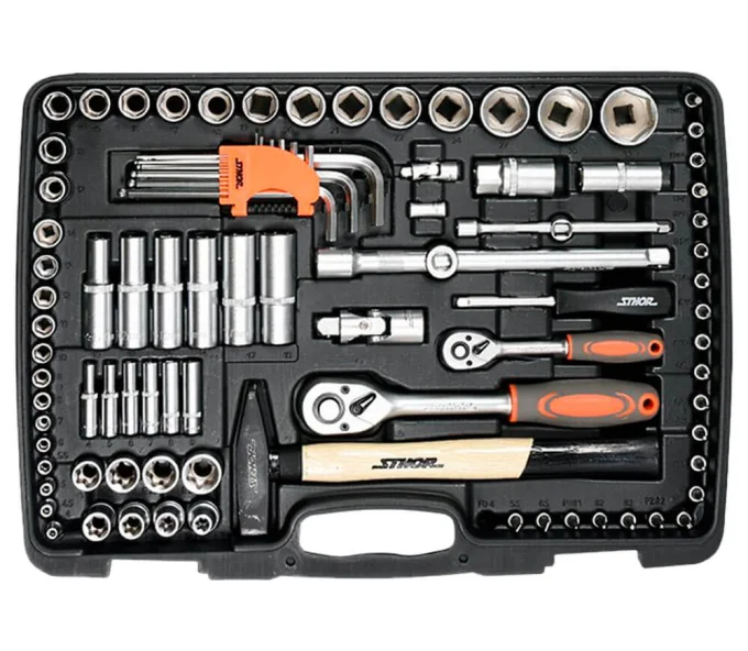 Set chei combinate, duze tubulare și biți STHOR STH58690 122unit. 4-32mm 1/2-1/4"-2