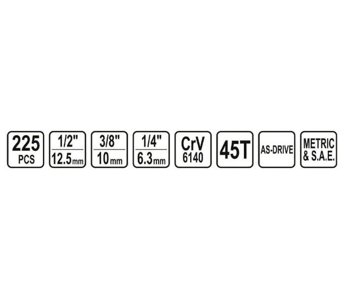 Set chei combinate, duze tubulare și biți STHOR STH58693 225unit. 4-32mm 1/2-1/4-3/8"-7