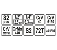 Set chei combinate, duze tubulare și biți YATO YT12691 82unit. 6-32 1/2-1/4"-6