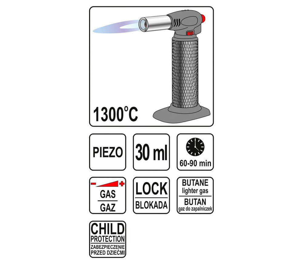 Газовая горелка с пьезоподжигом YATO YT36700 1300°C photo 3