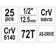 Набор 25 головки торцевые YATO YT38741 10-32мм-5