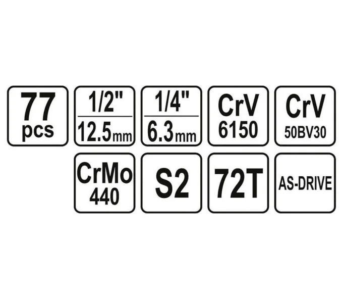 Set chei combinate, duze tubulare și biți YATO YT38781 77unit. 4-32mm 1/2-1/4"-5