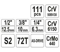 Set chei combinate, duze tubulare și biți YATO YT38831 111unit. 4-32mm 1/2-1/4-3/8"-5