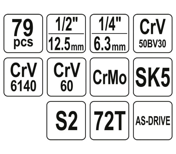 Set chei combinate, duze tubulare și biți YATO YT38911 79unit. 4-32mm 1/2-1/4"-5