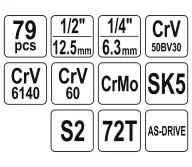 Set chei combinate, duze tubulare și biți YATO YT38911 79unit. 4-32mm 1/2-1/4"-5