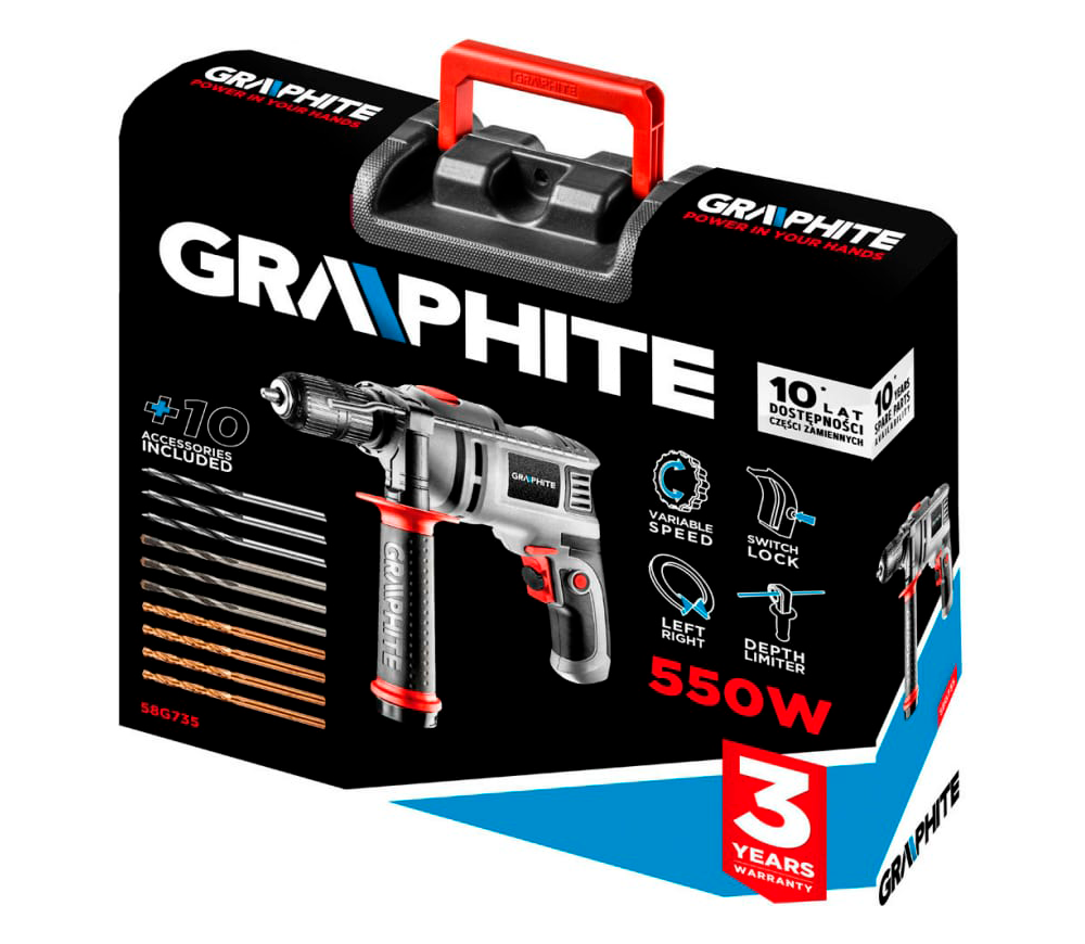 Mașină de găurit cu percutie GRAPHITE 58G735 550w photo 5