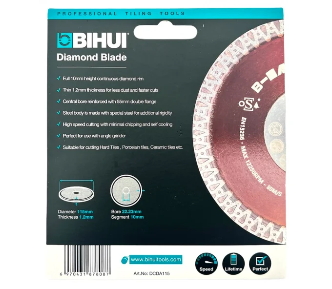 Disc de tăiat cu diamant BIHUI DCDA115 115mm turbo Cermică/Marmura/Granit-4