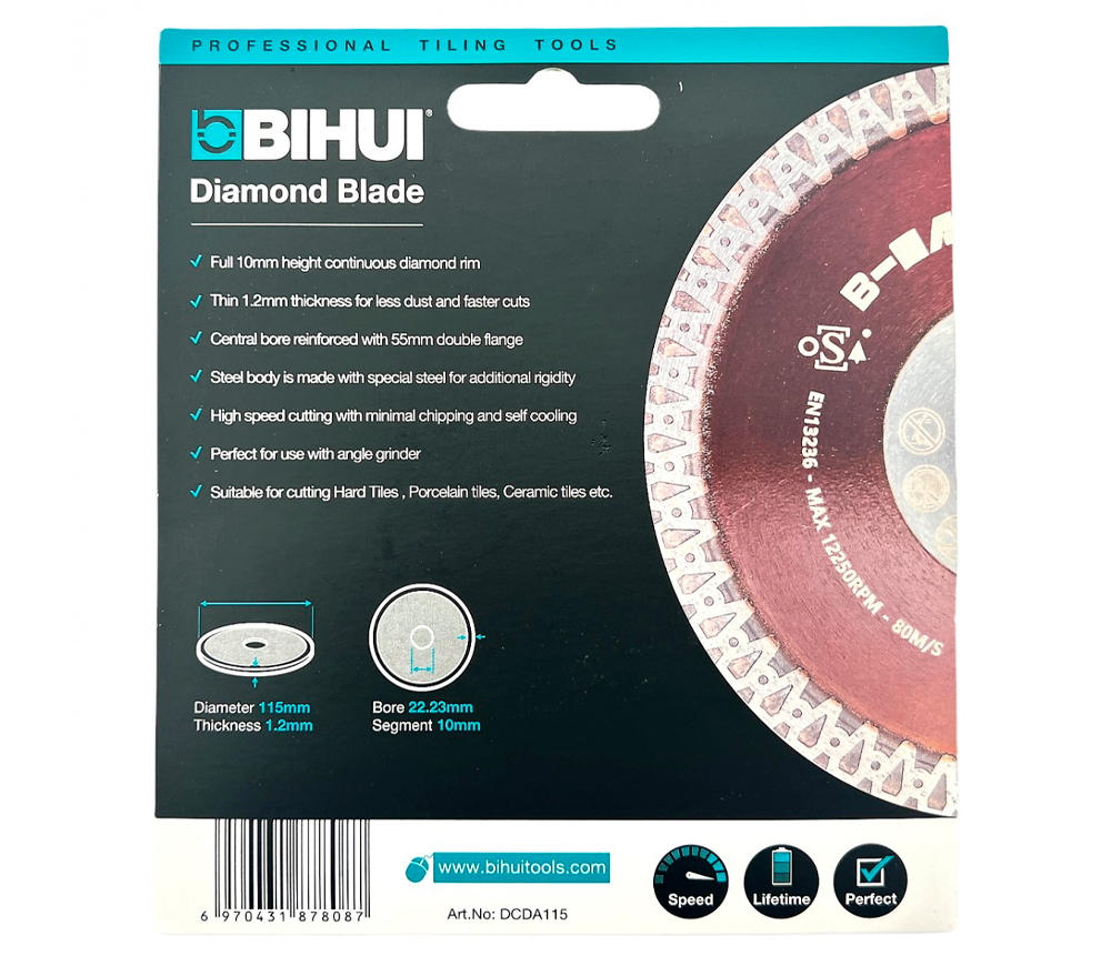 Disc de tăiat cu diamant BIHUI DCDA115 115mm turbo Cermică/Marmura/Granit photo 2