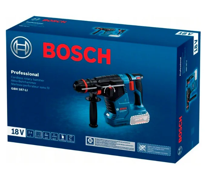 Перфоратор аккумуляторный (без аккумуляторов) BOSCH GBH 187-LI Professional 2.4Дж 18В-8