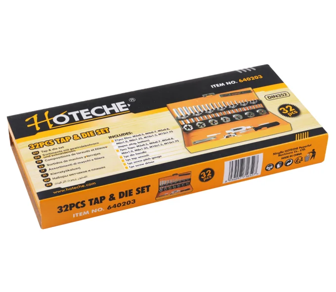 Набор 32 метчиков и плашек HOTECHE 640203 M3-M12-9
