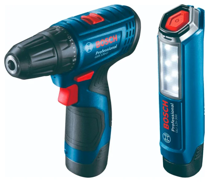 Набор аккумуляторный шуруповёрт и фонарь BOSCH  GSR 120 LI + GLI 12V-300 12В 2Ач-1