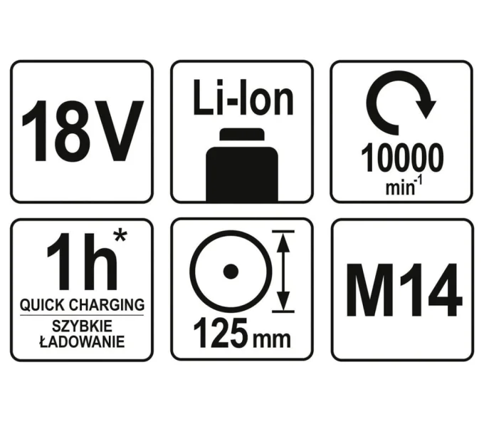 Угловая шлифмашина аккумуляторная (Без АКБ) YATO YT82827 125мм 18В-3