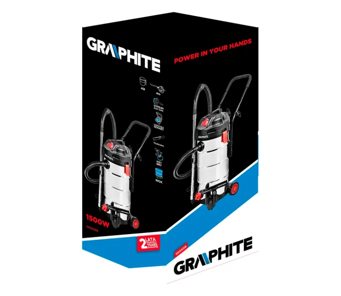Пылесос промышленный GRAPHITE 59G608 1500вт 180мбар 40л-7
