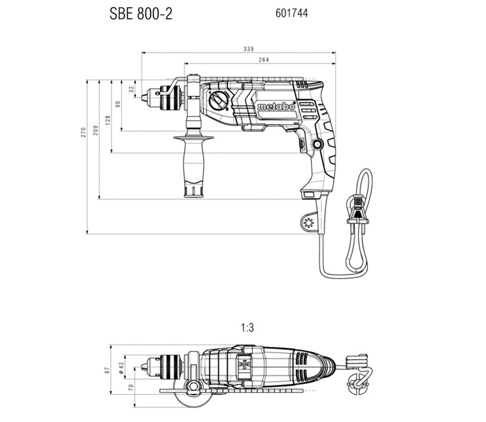 Mașină de găurit cu percutie METABO SBE 800-2 800w photo 4