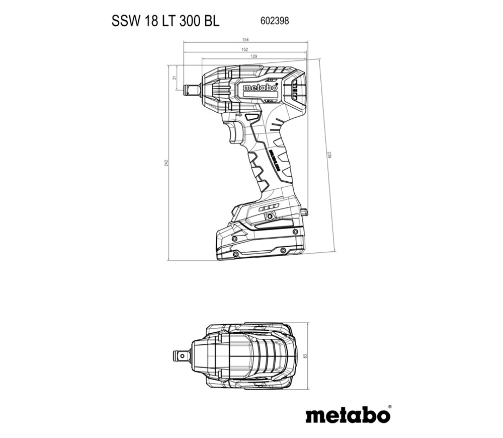 Гайковерт аккумуляторный (без АКБ) METABO METABO SSW 18 LT 300 BL 300Нм photo 5