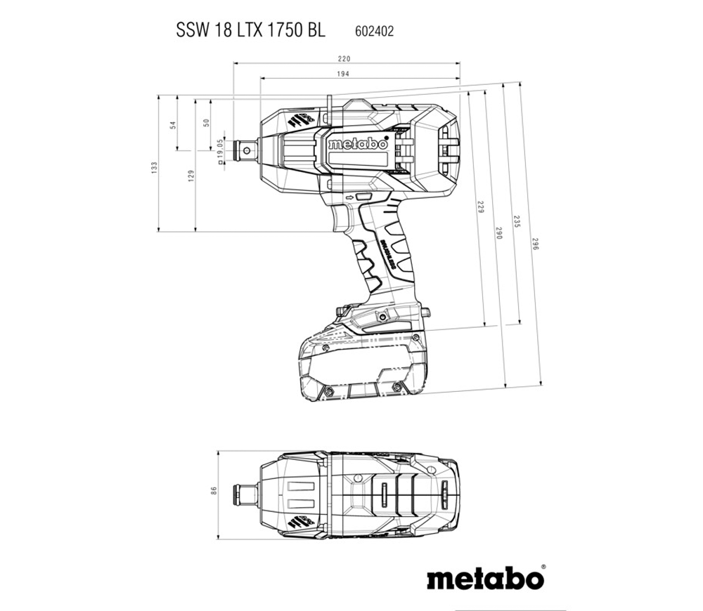 Mașină de înșurubat cu impact cu acumulator (fără bat) METABO SSW 18 LTX 1750 BL 1750Nm photo 5
