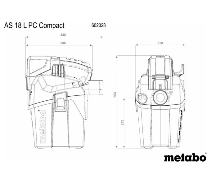 Пылесос промышленный аккумуляторный (без АКБ) METABO  AS 18 HEPA PC 120мбар 6л-3