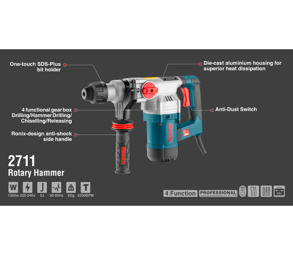 Перфоратор RONIX 2711 1200вт SDS-Plus photo 10