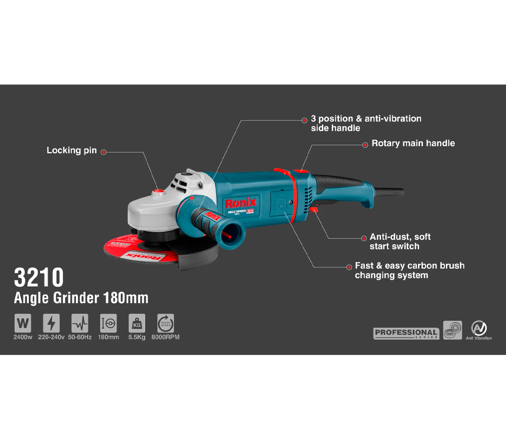 Угловая шлифмашина RONIX 3210 2400вт 180мм photo 6