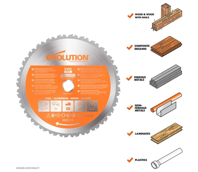 Disc pentru fierastrau electric EVOLUTION RAGEBLADE255M 255mm 2mm-2