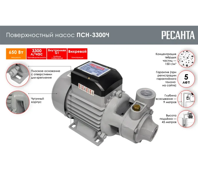 Pompă de grădină RESANTA ПСН-3300Ч 650w 3300l/h-8