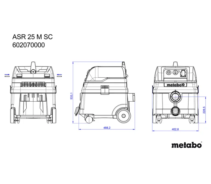 Aspirator industrial METABO ASR 25 M SC 1400w 270mbar 25L-5