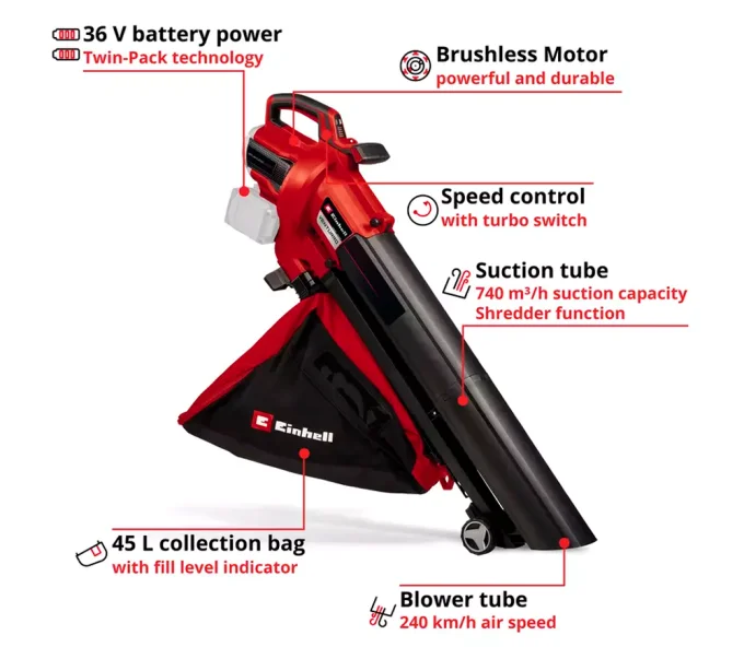 Suflantă cu acumulator (fără bat) EINHELL 36/240 SOLO 12333l/min 2x18V-2