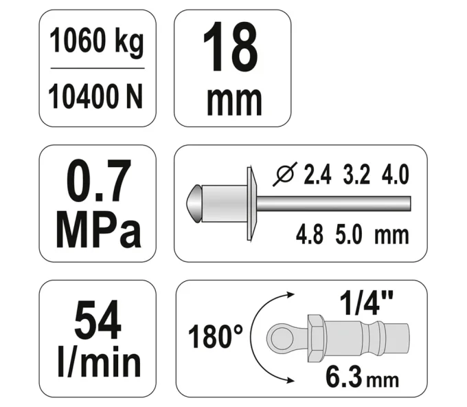 Пневматический заклёпочник YATO YT36171 2.4-5мм 7бар-4