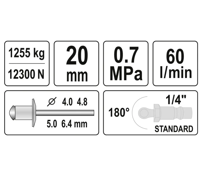 Пневматический заклёпочник YATO YT36177 4-6.4мм 7бар-4