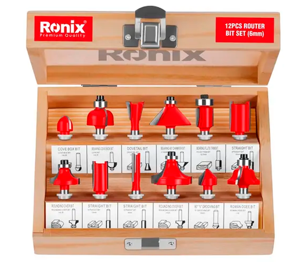 Набор 12 фрез по дереву RONIX RH-5341 4-45мм Ø6 мм photo
