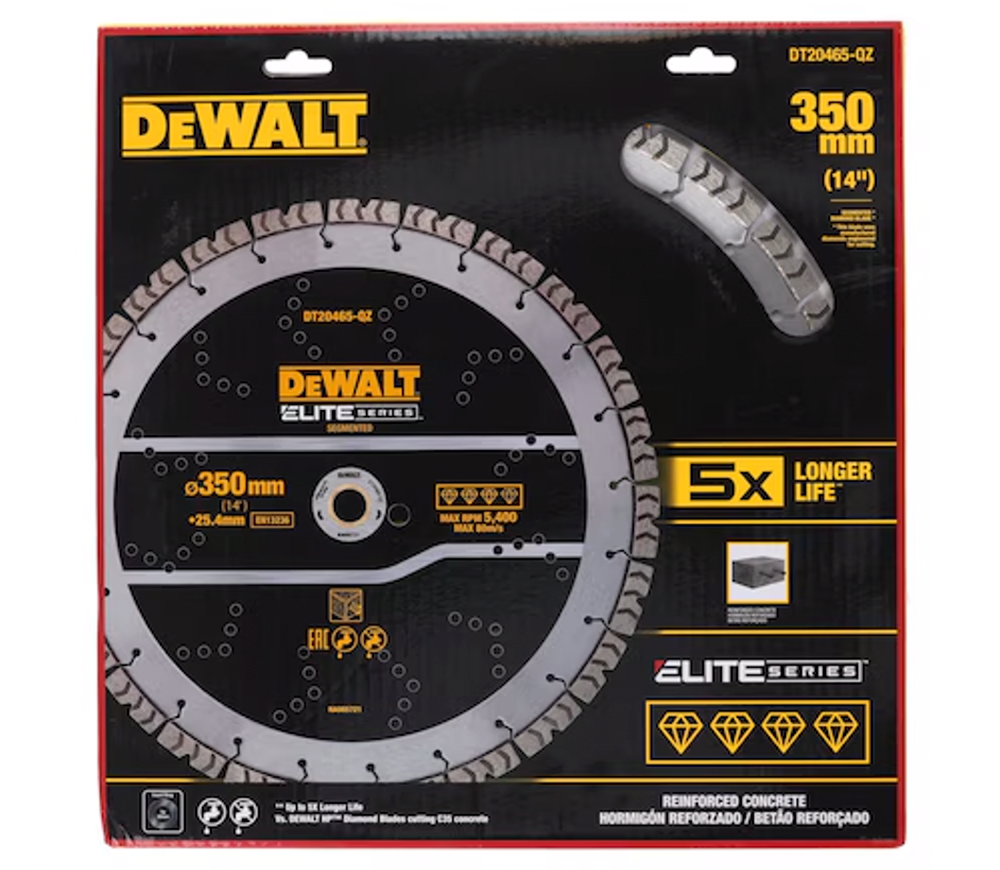 Disc de tăiat cu diamant DEWALT DT20465 350mm Segmentat Beton photo 0