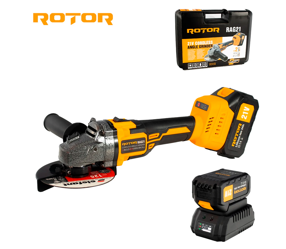 Угловая шлифмашина аккумуляторная ROTOR RAG21 125мм 21В 3Ач photo 2