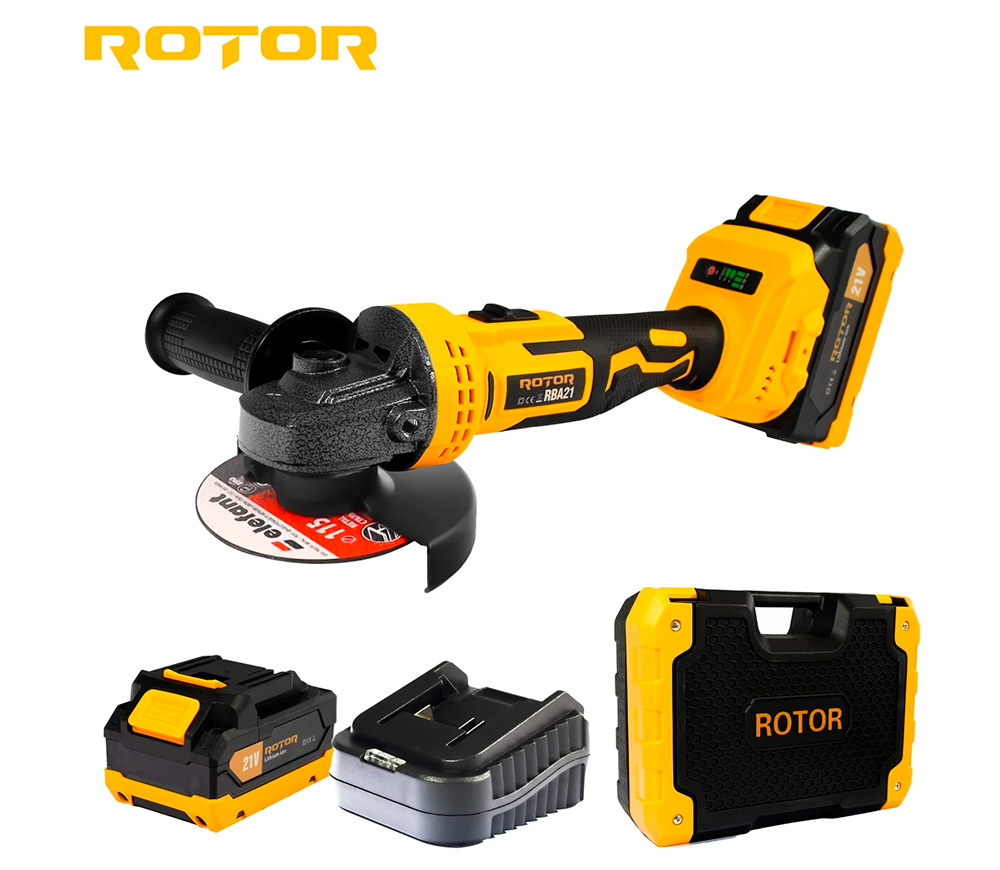 Угловая шлифмашина аккумуляторная ROTOR RBA21 125мм 21В 3Ач photo 1