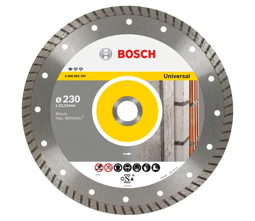 Алмазный отрезной диск BOSCH Universal 2608602397 230мм Турбо Бетон/Камень/Кирпич photo