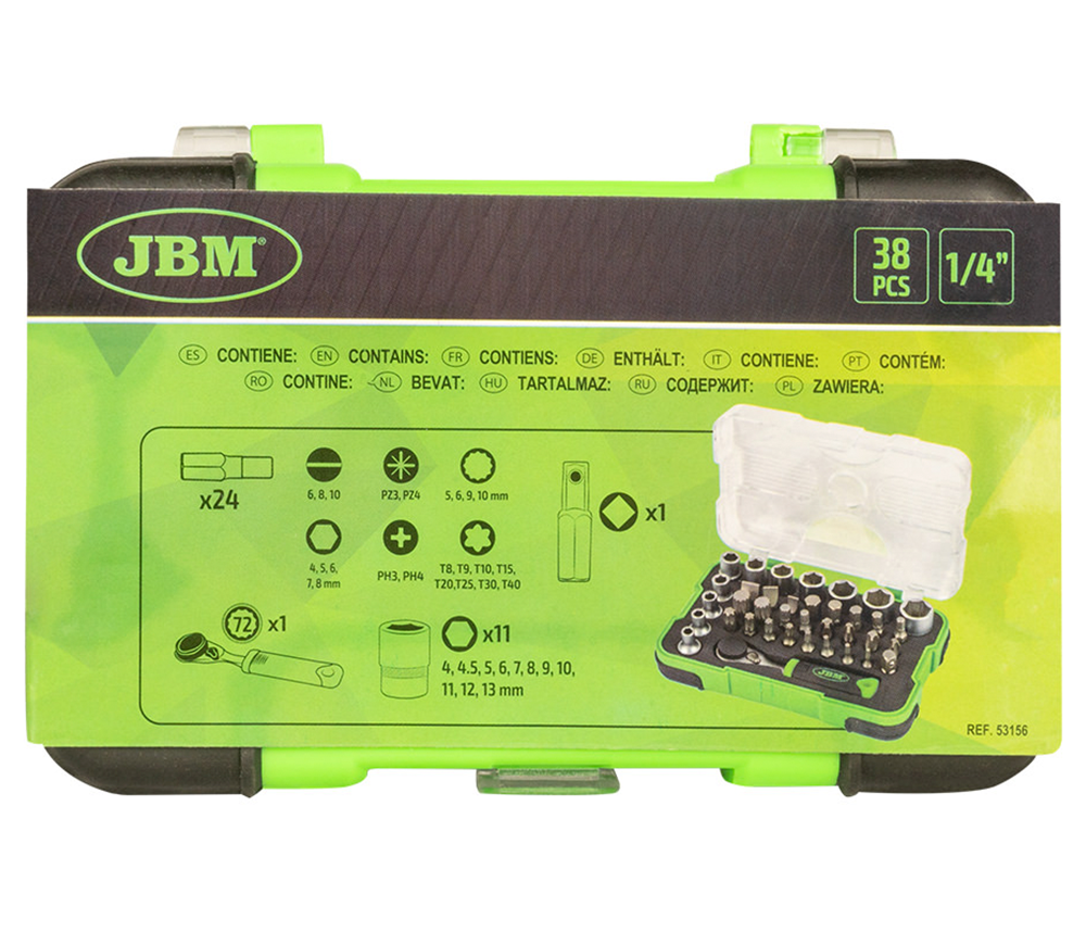 Set de duze tubulare și biți 37buc JBM-53156 4-13 mm SL/PH/PZ/T(TX)/HEX/Spline photo 2
