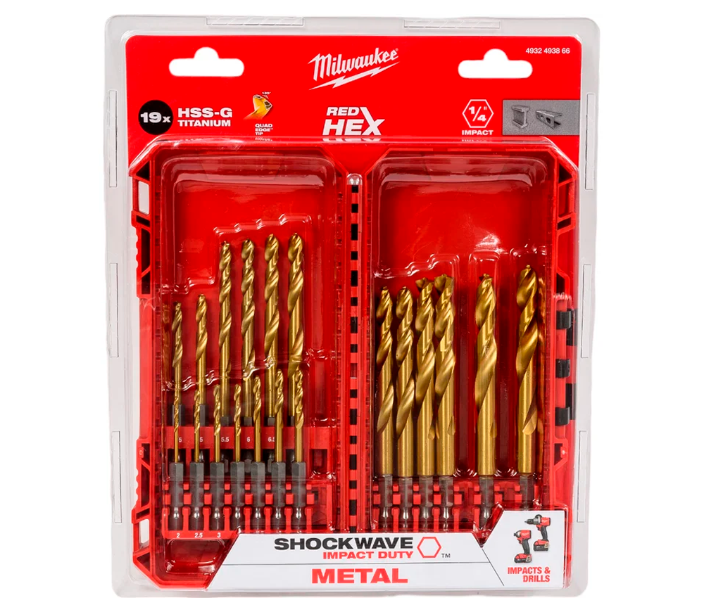 Set burghiuri pe metal MILWAUKEE SHOCKWAVE RED HEX 2-10mm HSS-TIN photo 0