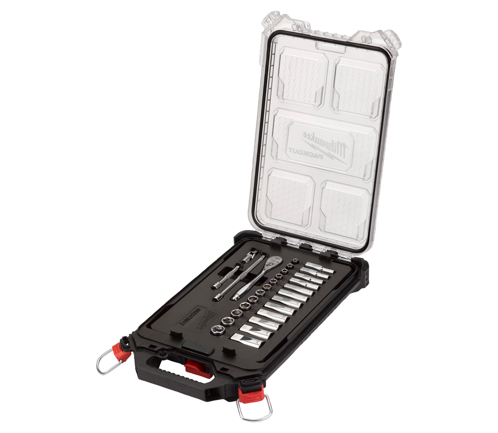 Set de mufe cu cap 28pcs + clichet 1/4" MILWAUKEE PACKOUT Set 5-15 mm