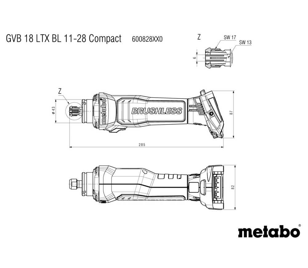 Polizor drept fără fir (fără bat) METABO GVB 18 LTX BL 11-28 18V photo 2