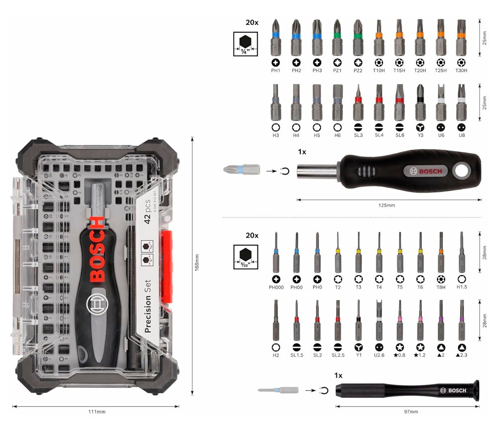 Set biți BOSCH Precision Screwdriver Bit Set PH/PZ/SL/TX/HEX 25/75mm photo 1