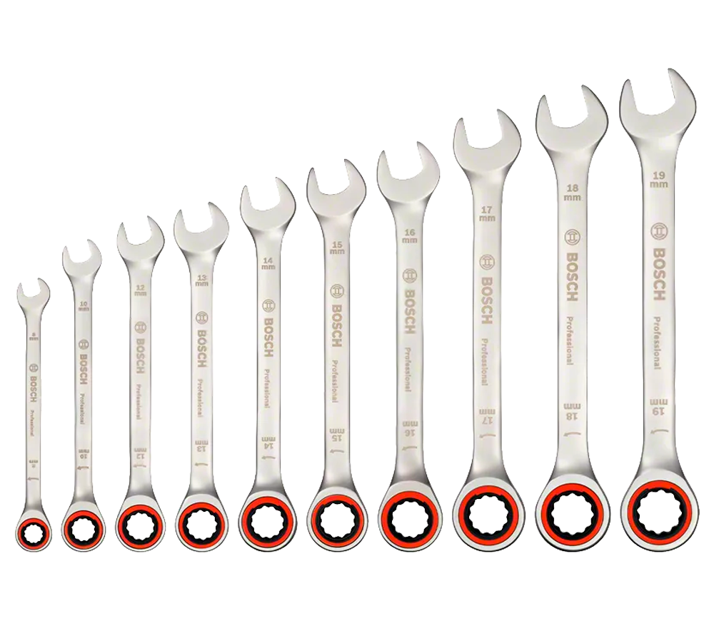 Набор трещоточных ключей 10 предметов BOSCH 1600A02AU0 8-19мм photo