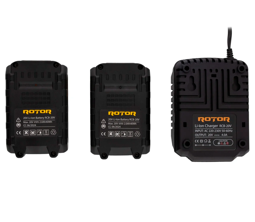 Зарядное устройство + 2 аккумулятора ROTOR RCB-20V 18В 2A photo 0