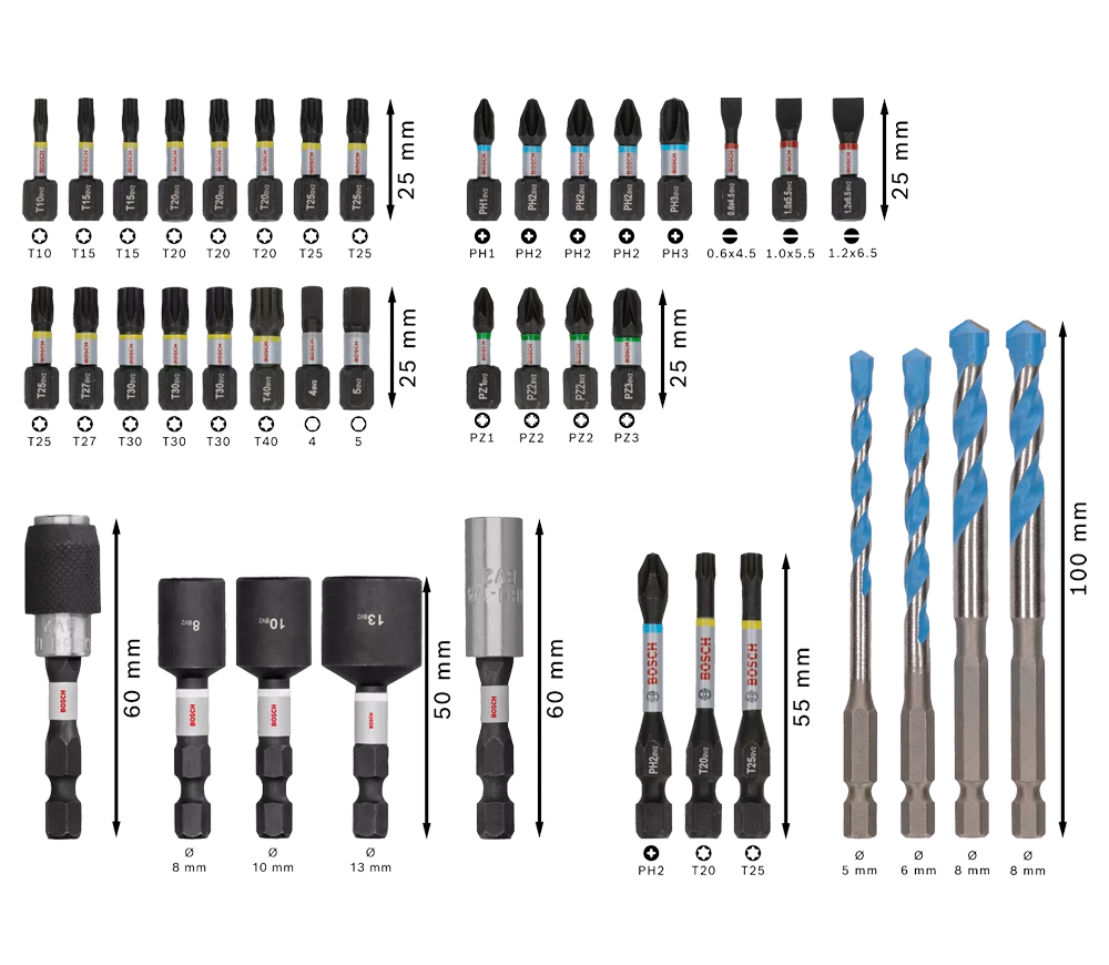 Набор бит BOSCH  PRO Impact Mixed Set PH/PZ/TX 25/55мм photo 0