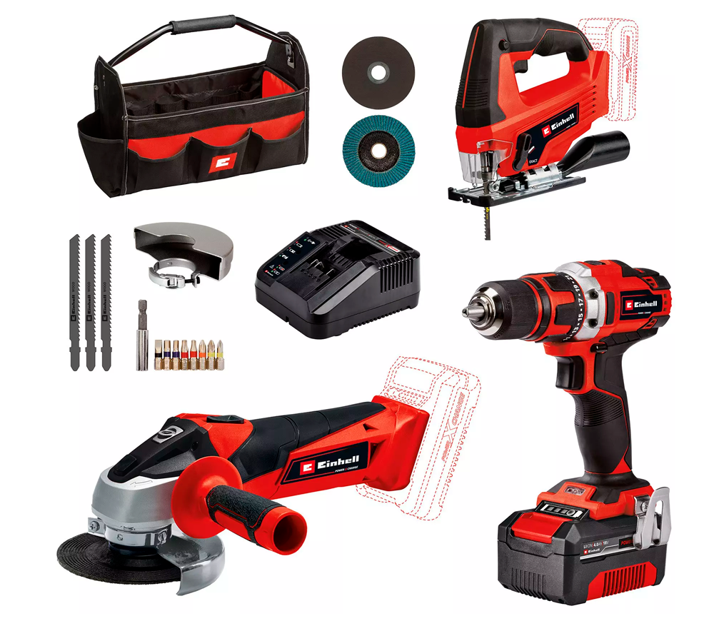 Набор аккумуляторных инструментов EINHELL TE-TK 18/3 Li Kit (JS+CD+AG) photo