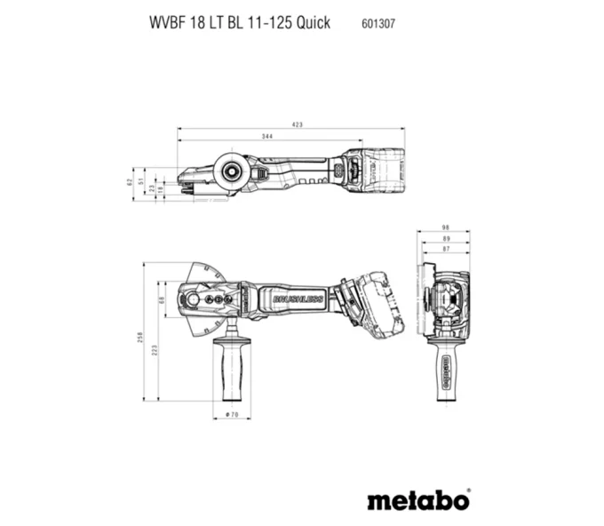 Polizor unghiular cu acumulator (fara bat) METABO WVBF 18 LT BL 11-125 Quick 125mm 18V-5
